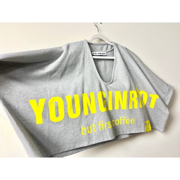 VDR Viadellerose Melange 3/4 Sleeve Crop Sweatshirt Gray/Yellow Women's OS - Picture 4 of 7